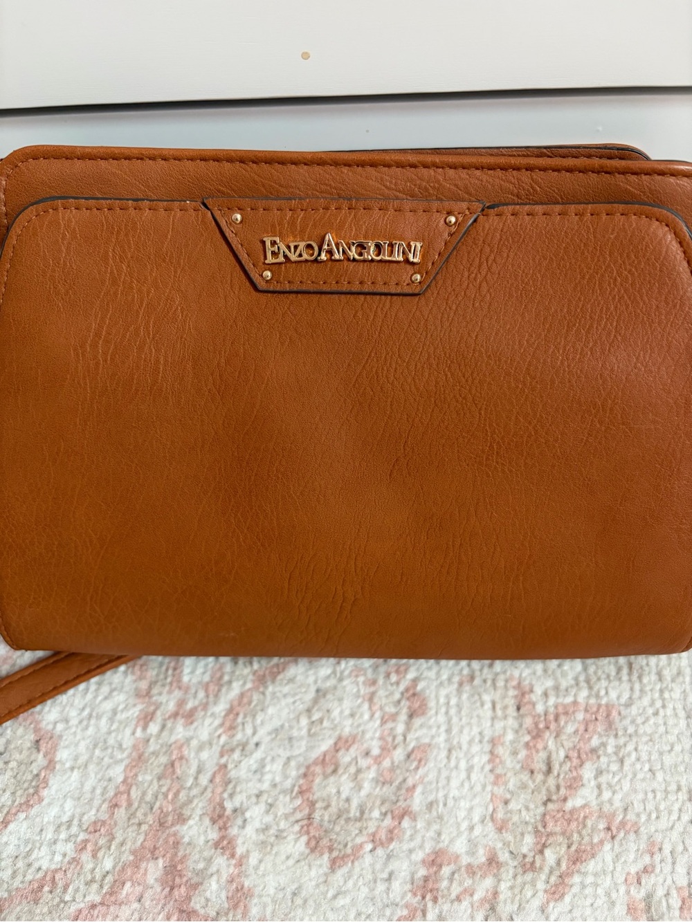 Enzo Angiolini Cognac Faux-Leather Crossbody with Gold Logo